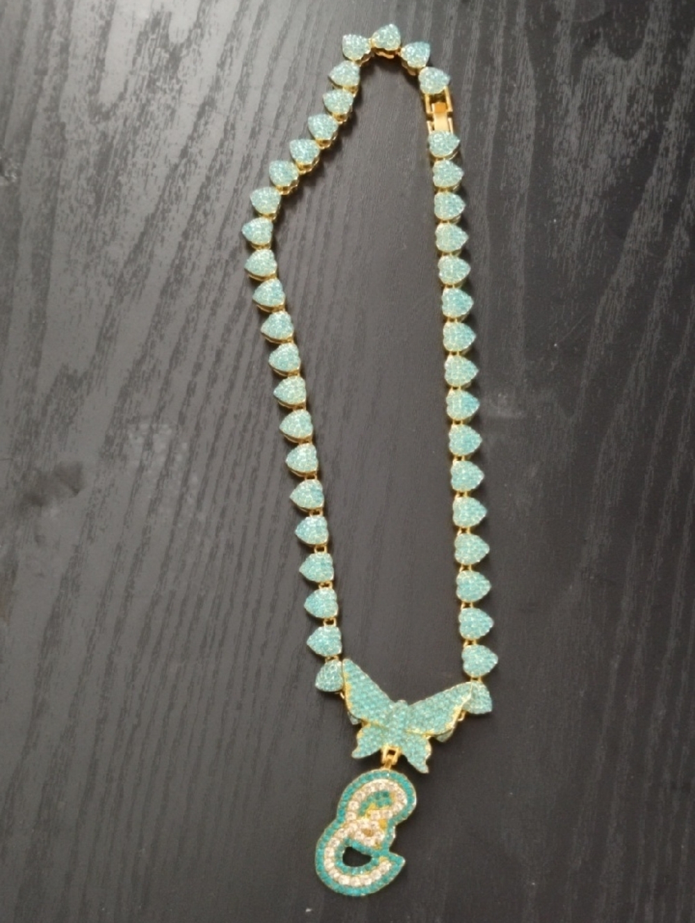 Gold-Plated Women’s Necklace with Aqua Crystal Pendant